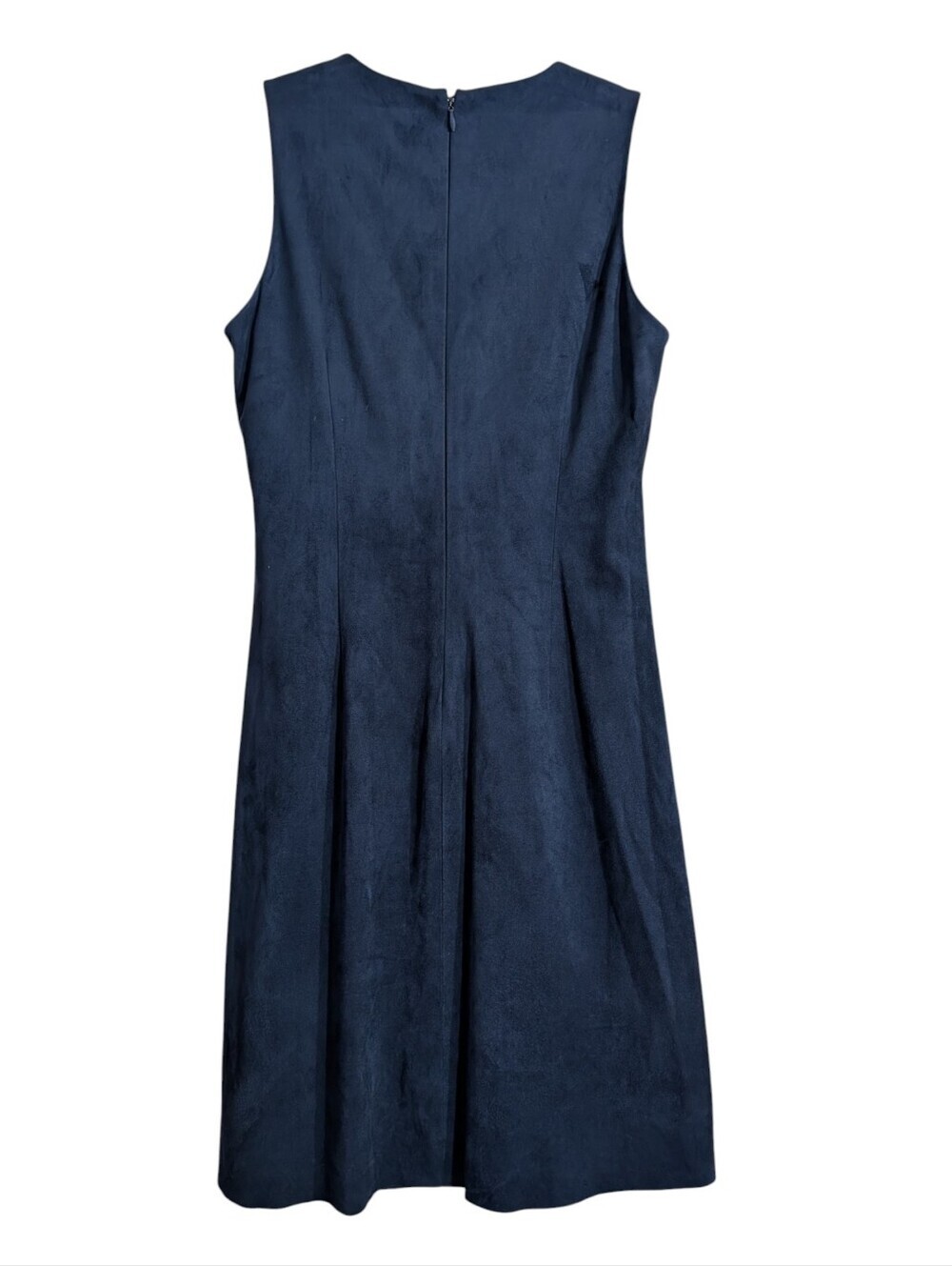 Jessica Simpson Navy Faux Suede Shift Dress with Gold Chain Neckline | Sleeveles - Picture 5 of 8